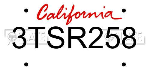 3TSR258 California License Plate