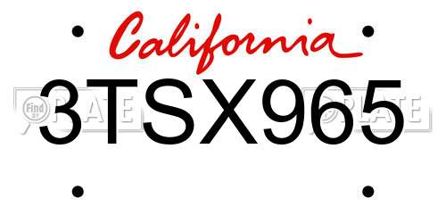 3TSX965 California License Plate