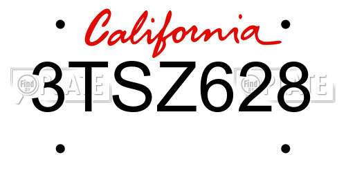 3TSZ628 California License Plate