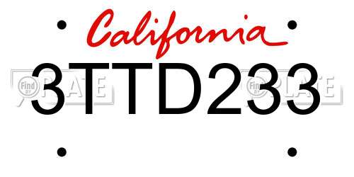 3TTD233 California License Plate