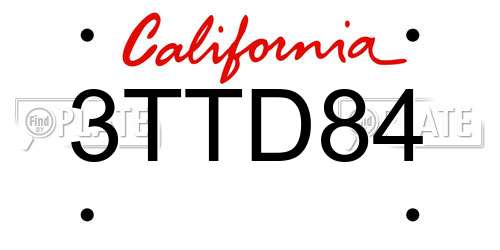 3TTD84 California License Plate
