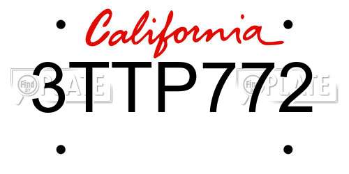 3TTP772 California License Plate