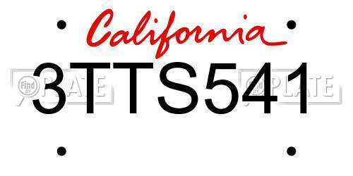 3TTS541 California License Plate