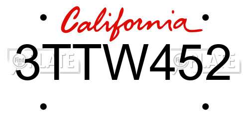 3TTW452 California License Plate