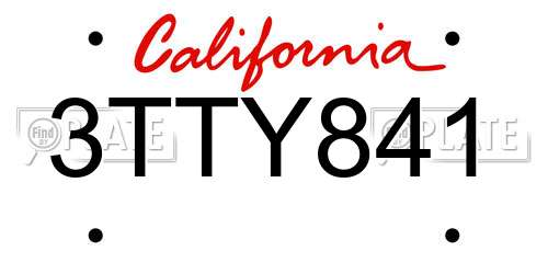 3TTY841 California License Plate
