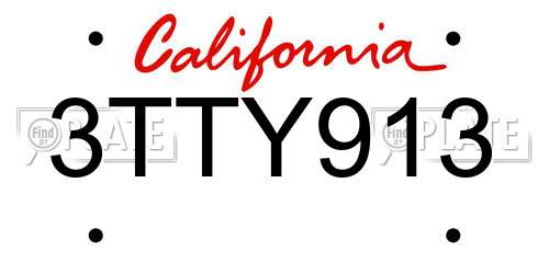 3TTY913 California License Plate
