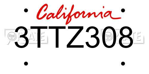 3TTZ308 California License Plate
