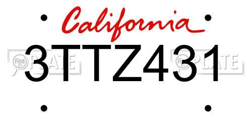 3TTZ431 California License Plate