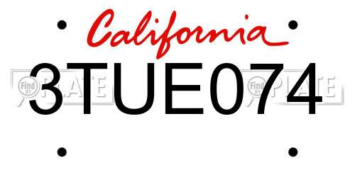 3TUE074 California License Plate
