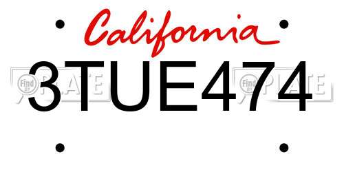 3TUE474 California License Plate