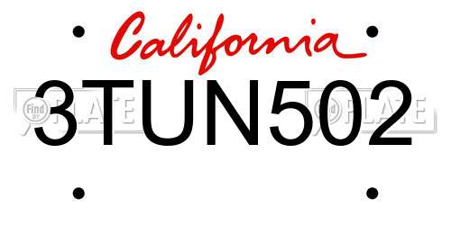 3TUN502 California License Plate