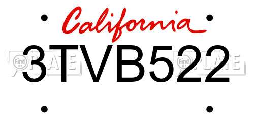 3TVB522 California License Plate