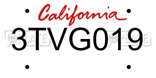 3TVG019 California License Plate
