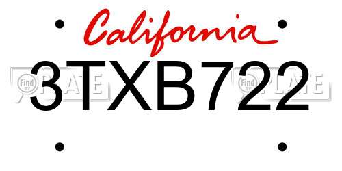 3TXB722 California License Plate