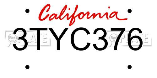 3TYC376 California License Plate