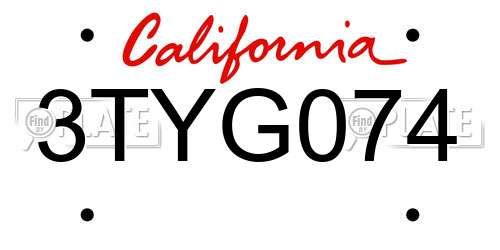 3TYG074 California License Plate