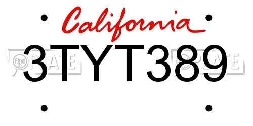 3TYT389 California License Plate