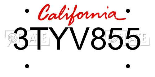 3TYV855 California License Plate