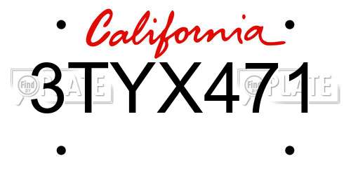 3TYX471 California License Plate