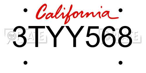 3TYY568 California License Plate