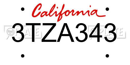 3TZA343 California License Plate
