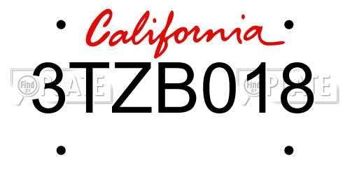 3TZB018 California License Plate