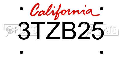 3TZB25 California License Plate