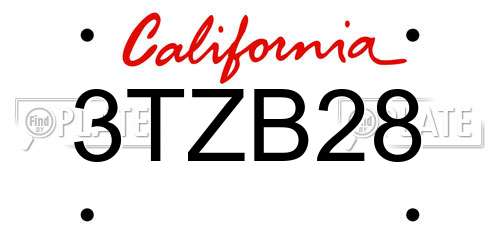 3TZB28 California License Plate