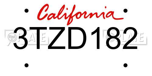 3TZD182 California License Plate
