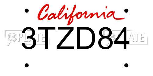 3TZD84 California License Plate