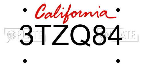 3TZQ84 California License Plate