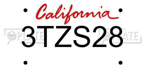 3TZS28 California License Plate