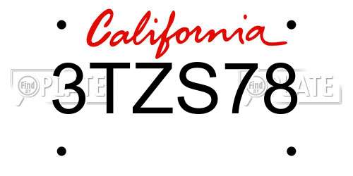 3TZS78 California License Plate
