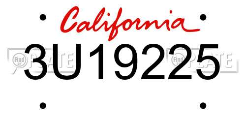 3U19225 California License Plate