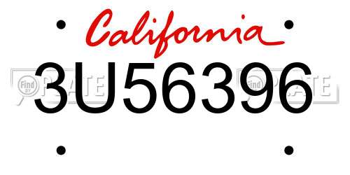 3U56396 California License Plate