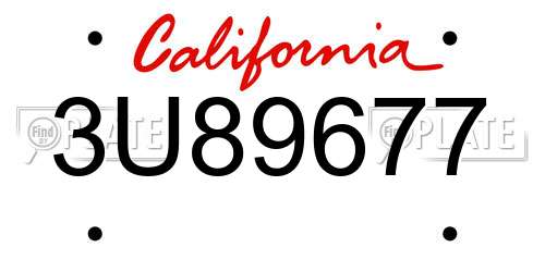 3U89677 California License Plate