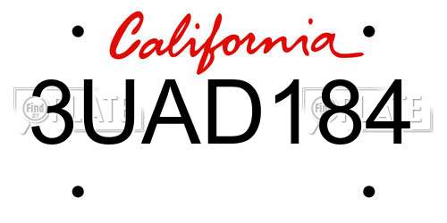 3UAD184 California License Plate
