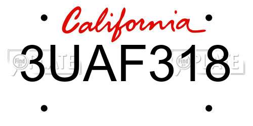 3UAF318 California License Plate