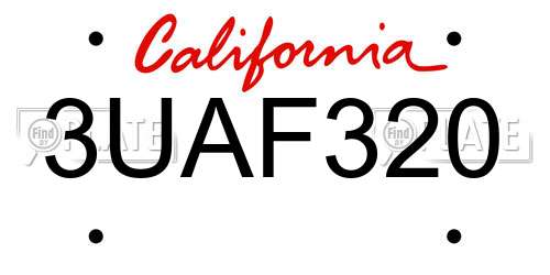 3UAF320 California License Plate