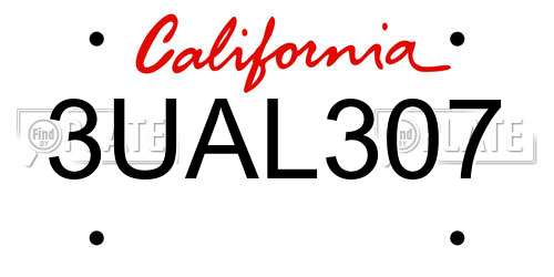 3UAL307 California License Plate