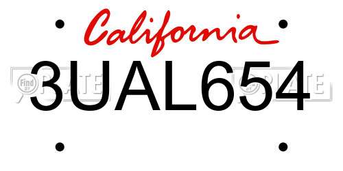 3UAL654 California License Plate