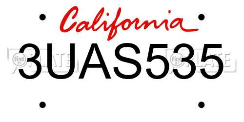 3UAS535 California License Plate