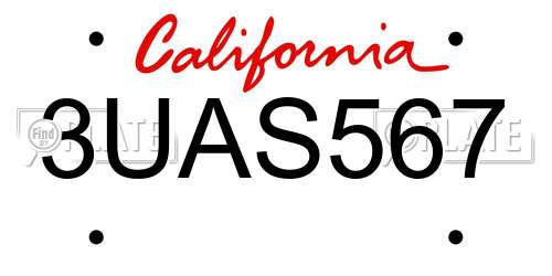 3UAS567 California License Plate