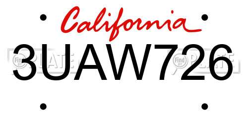 3UAW726 California License Plate