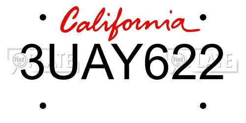 3UAY622 California License Plate