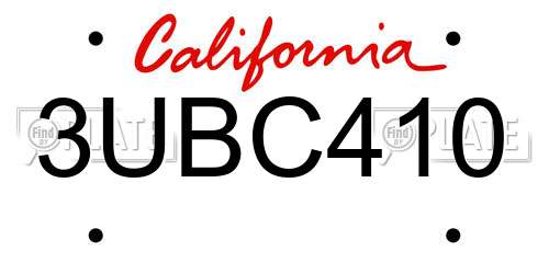 3UBC410 California License Plate