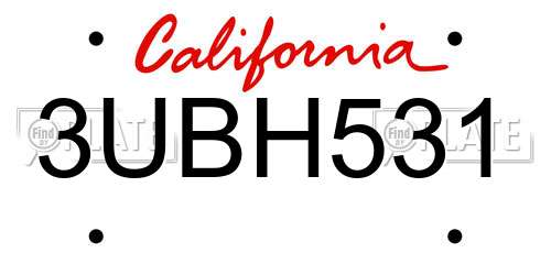 3UBH531 California License Plate