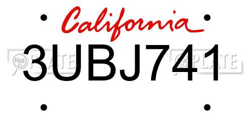 3UBJ741 California License Plate