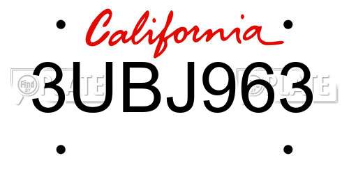 3UBJ963 California License Plate