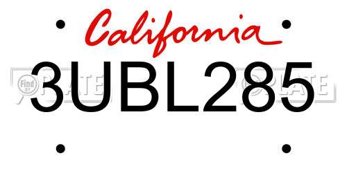 3UBL285 California License Plate